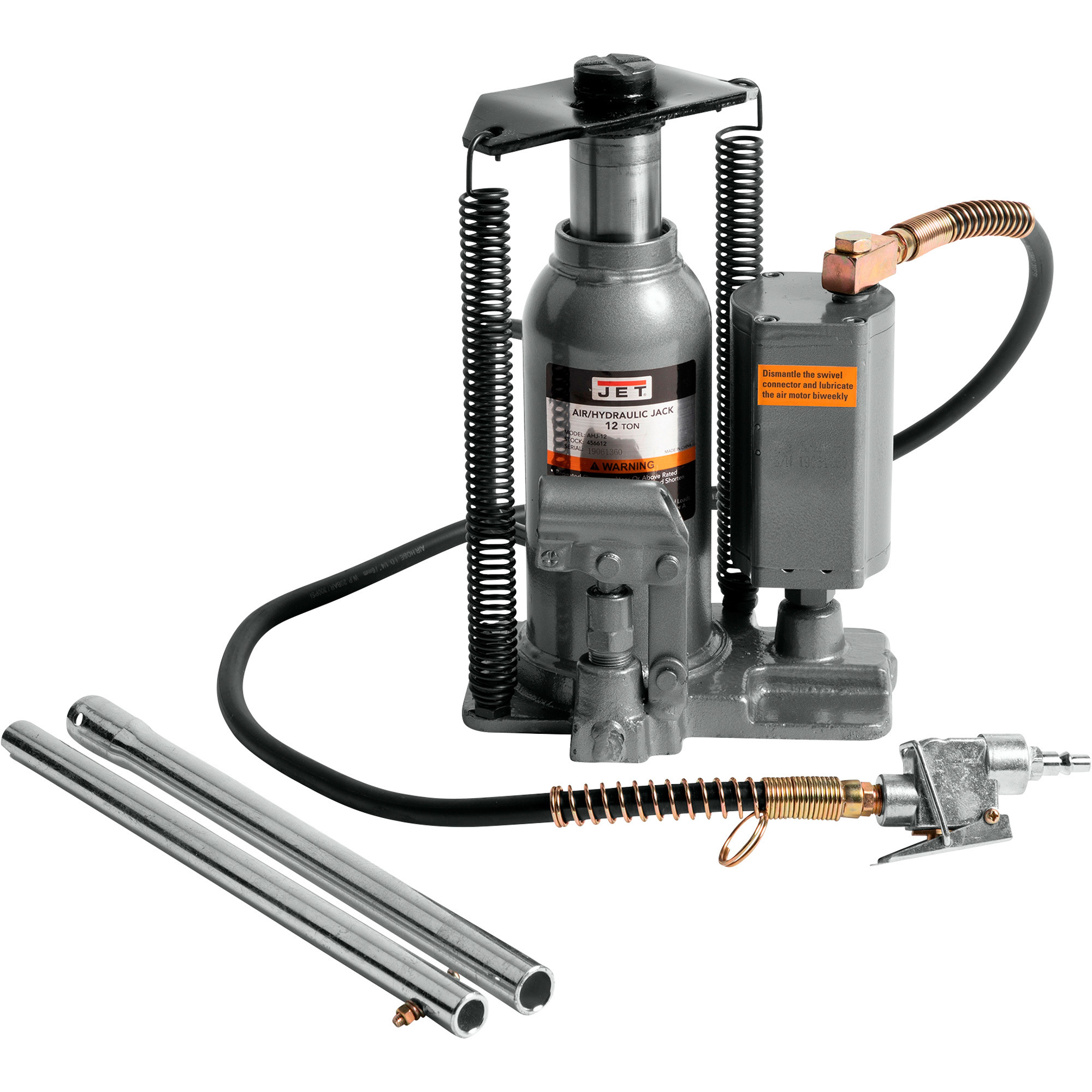 JET 12-Ton Air/Hydraulic Bottle Jack, Model# AHJ-12